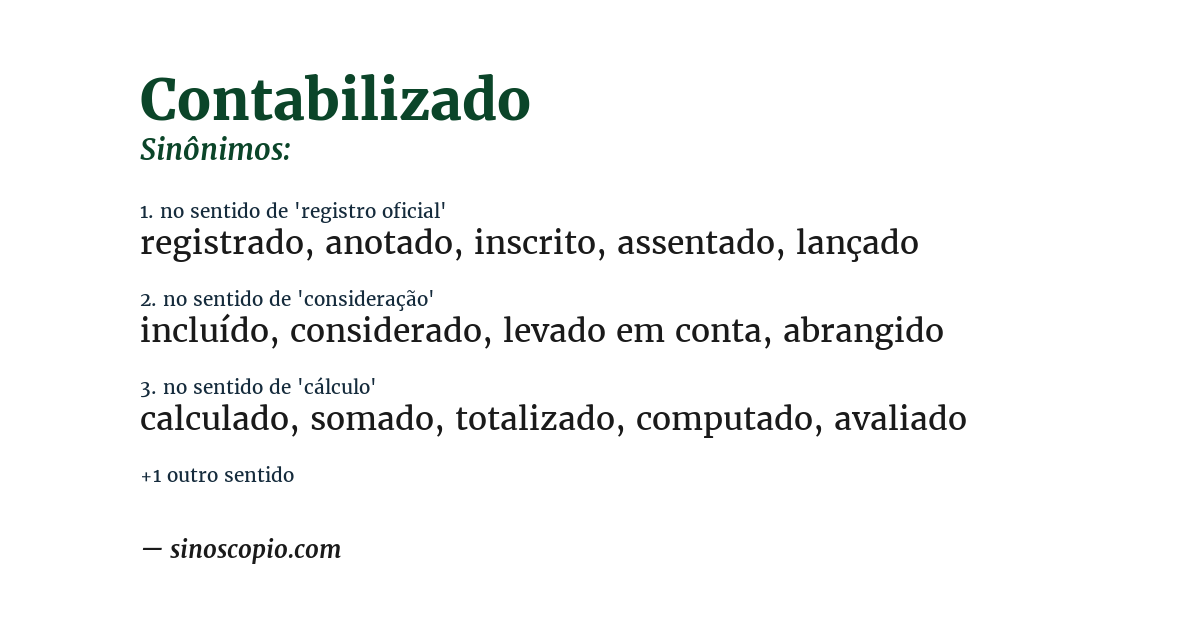 Sinônimo de contabilizado