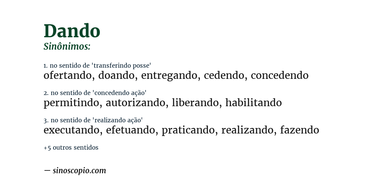Sinônimo de dando