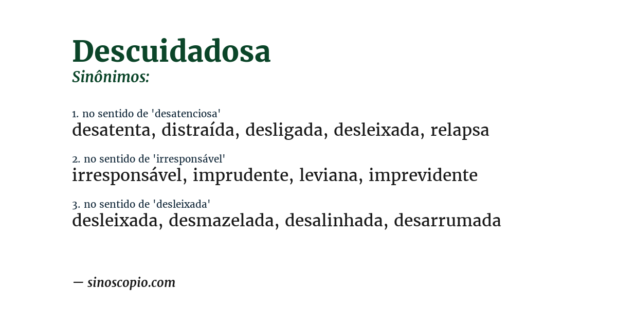 Sinônimo de descuidadosa