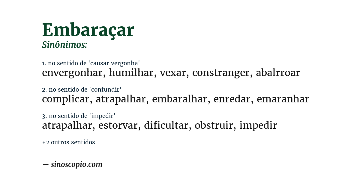 Sinônimo de embaraçar
