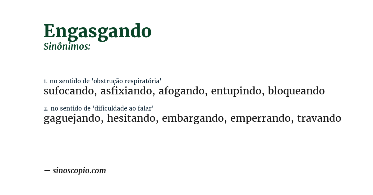 Sinônimo de engasgando
