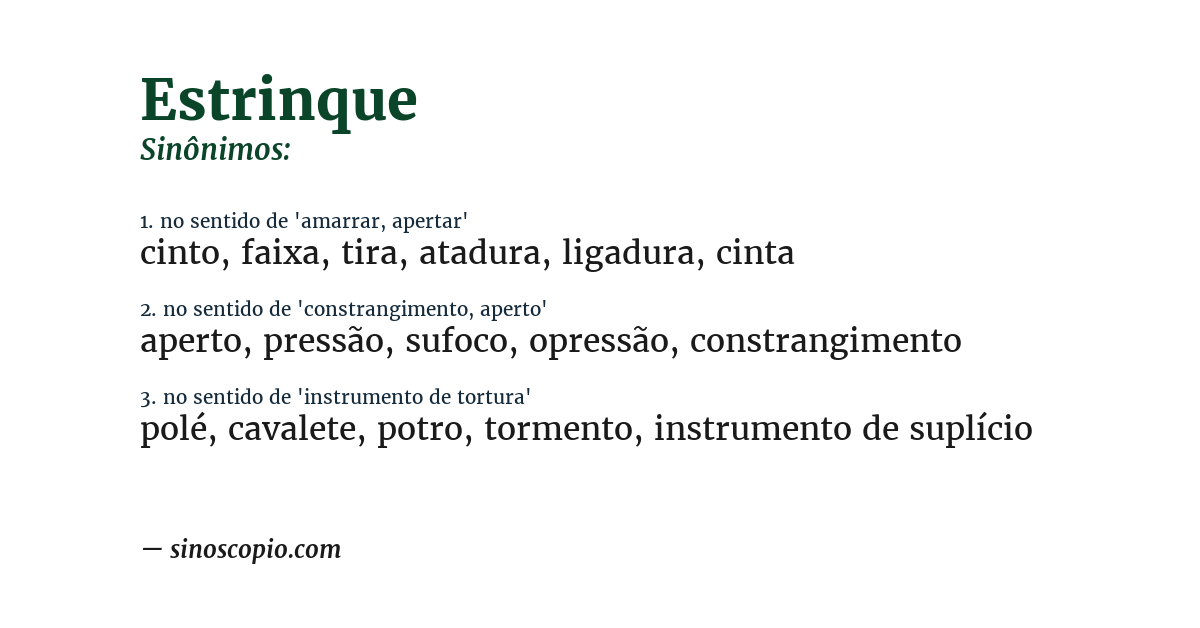 Sinônimo de estrinque