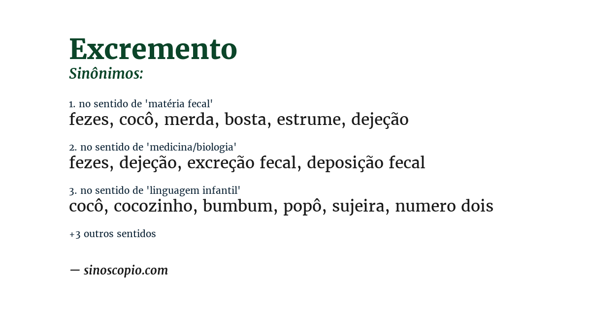 Sinônimo de excremento