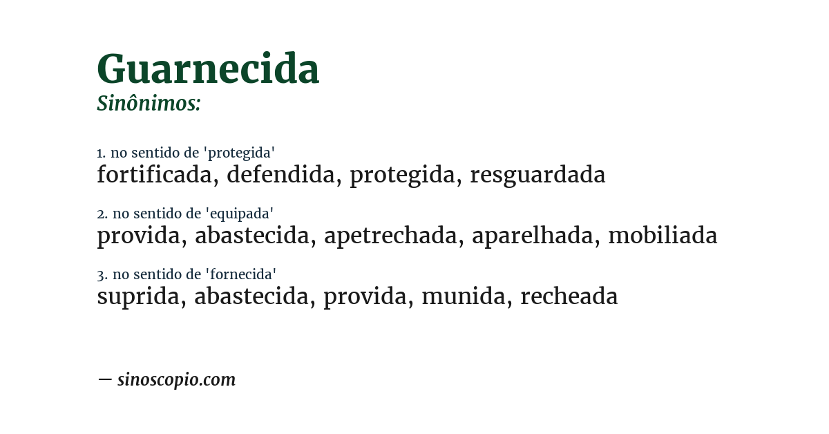 Sinônimo de guarnecida