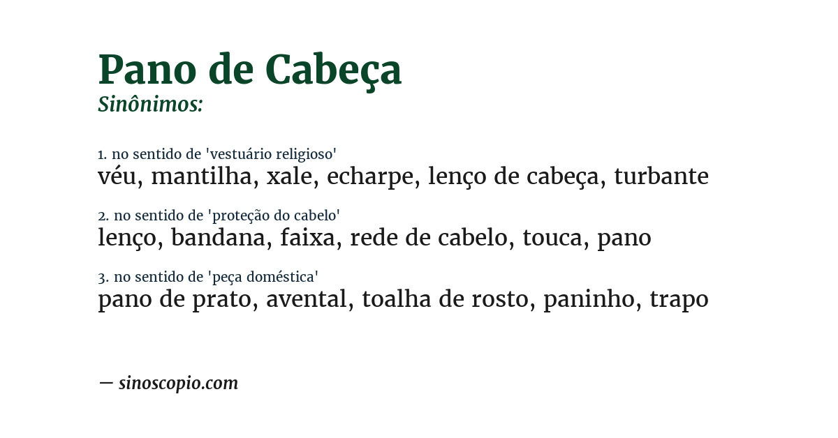Sinônimo de pano de cabeça