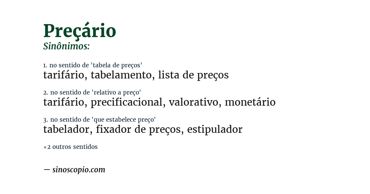 Sinônimo de preçário