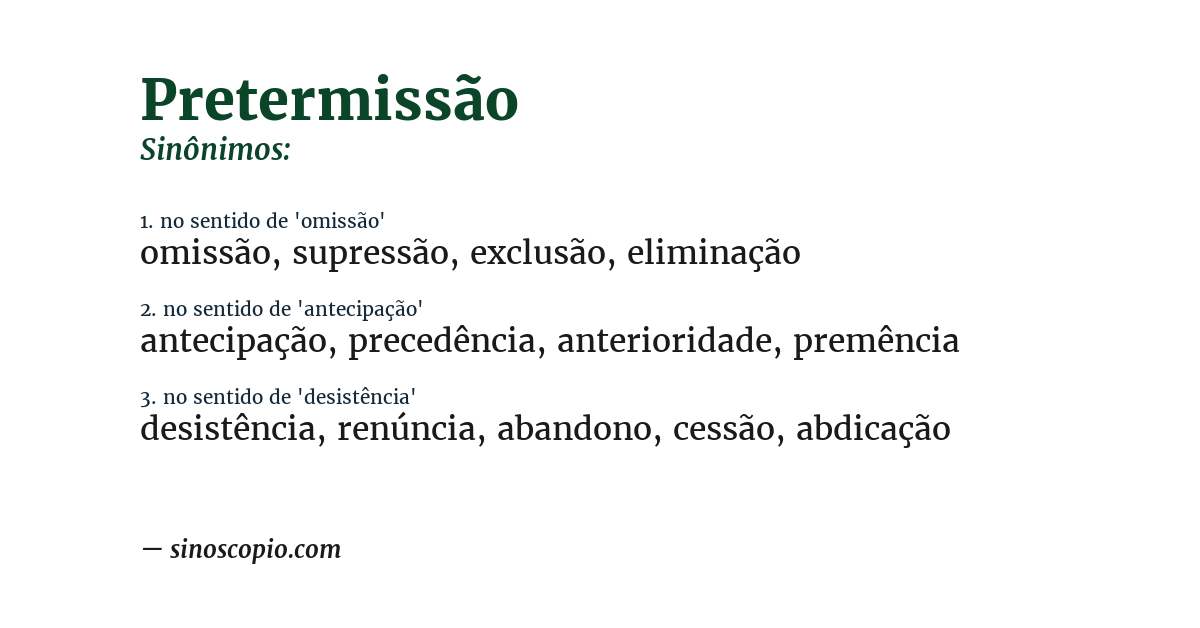 Sinônimo de pretermissão