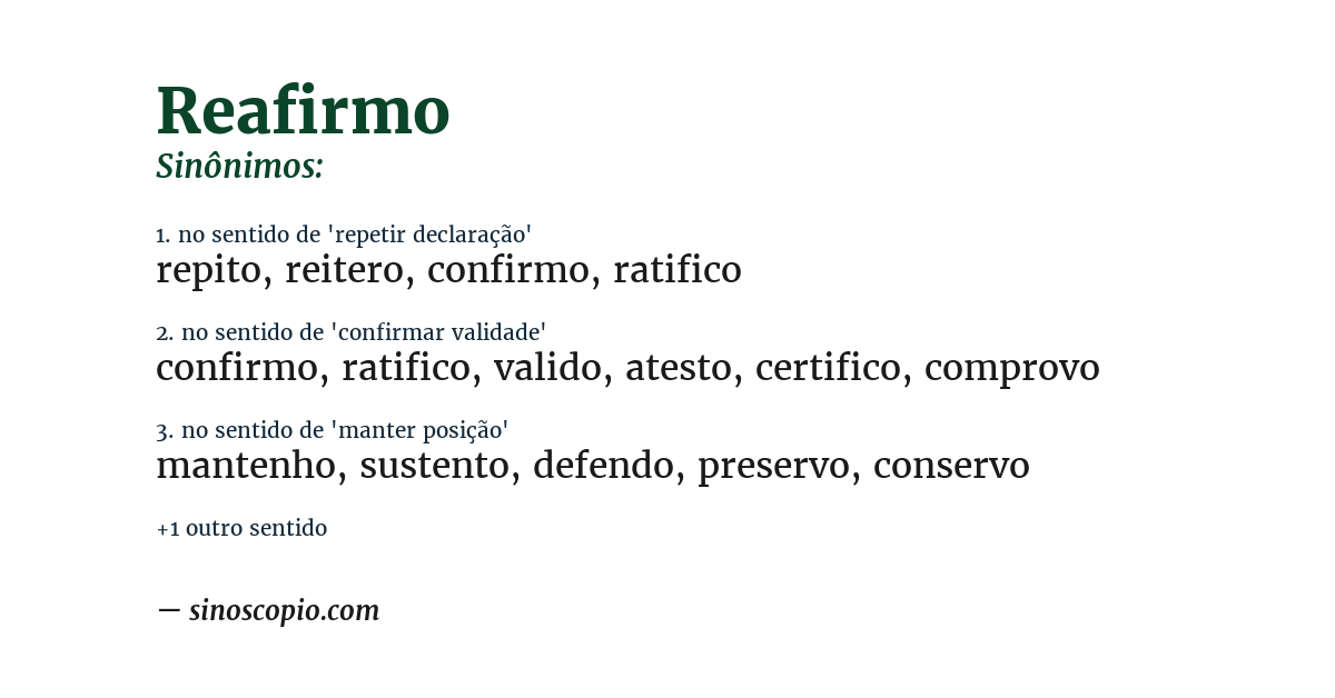 Sinônimo de reafirmo