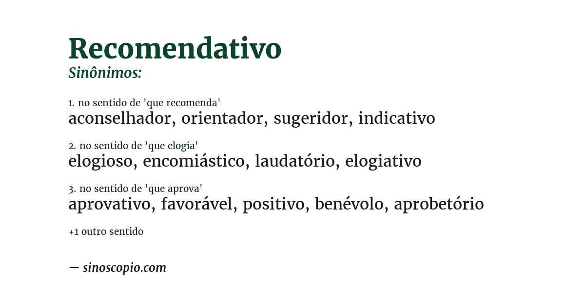 Sinônimo de recomendativo