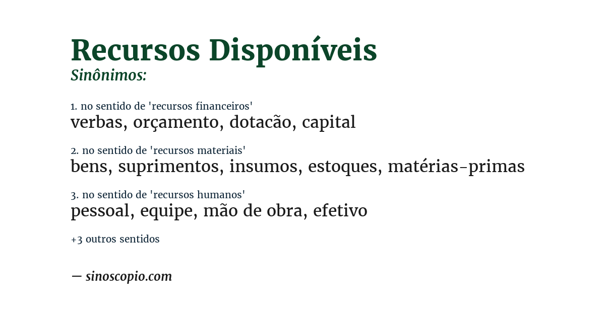 Sinônimo de recursos disponíveis