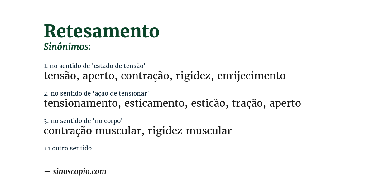 Sinônimo de retesamento