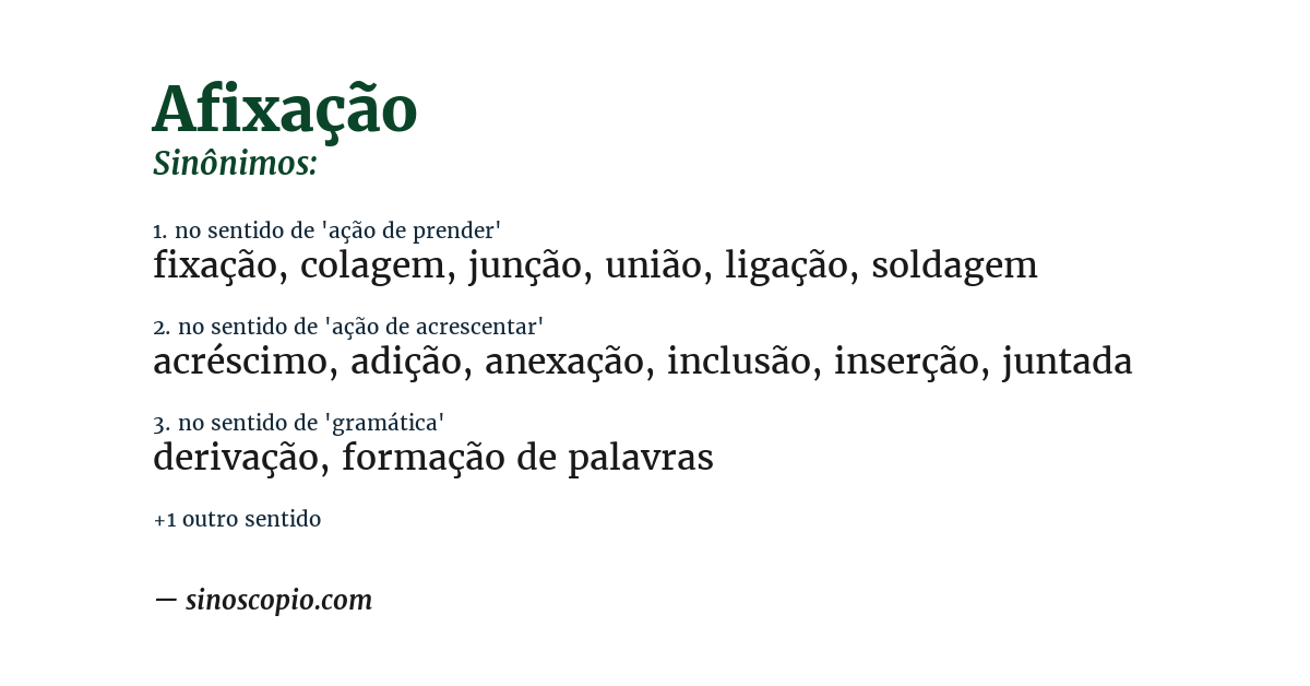 Sinônimo de afixação