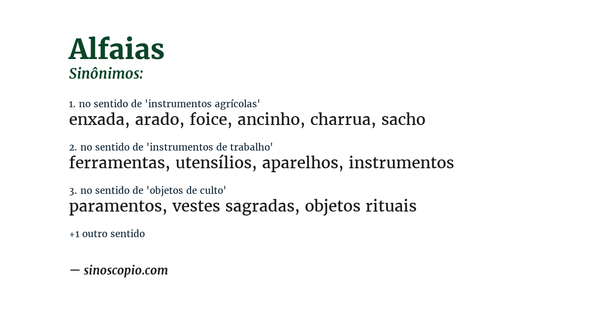 Sinônimo de alfaias
