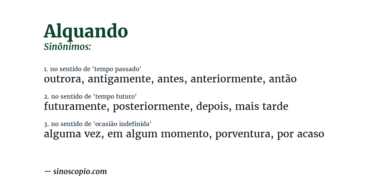 Sinônimo de alquando