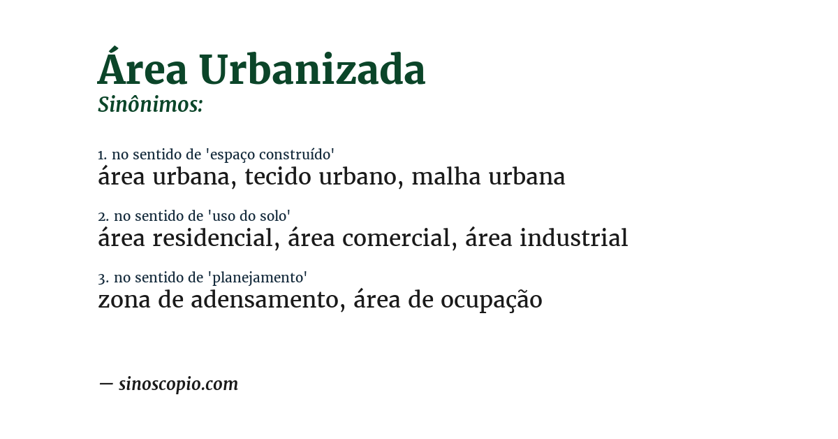 Sinônimo de área urbanizada