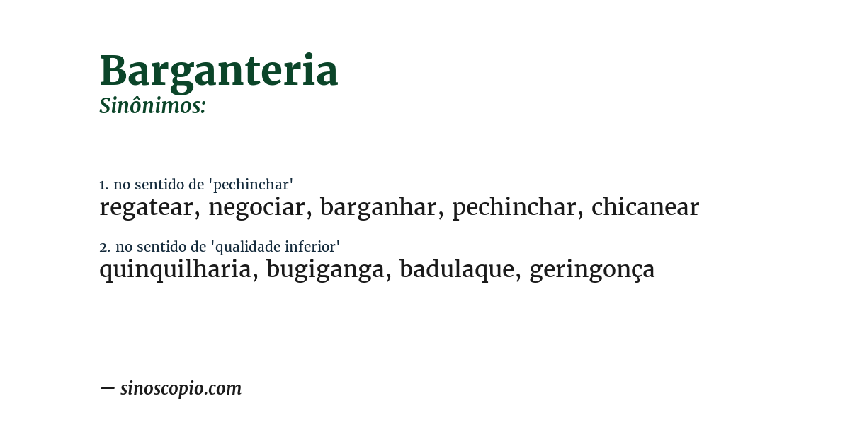 Sinônimo de barganteria