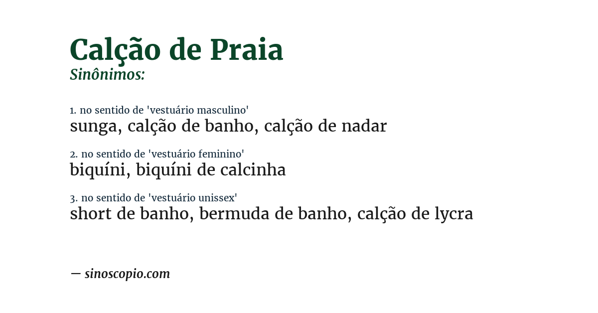 Sinônimo de calção de praia