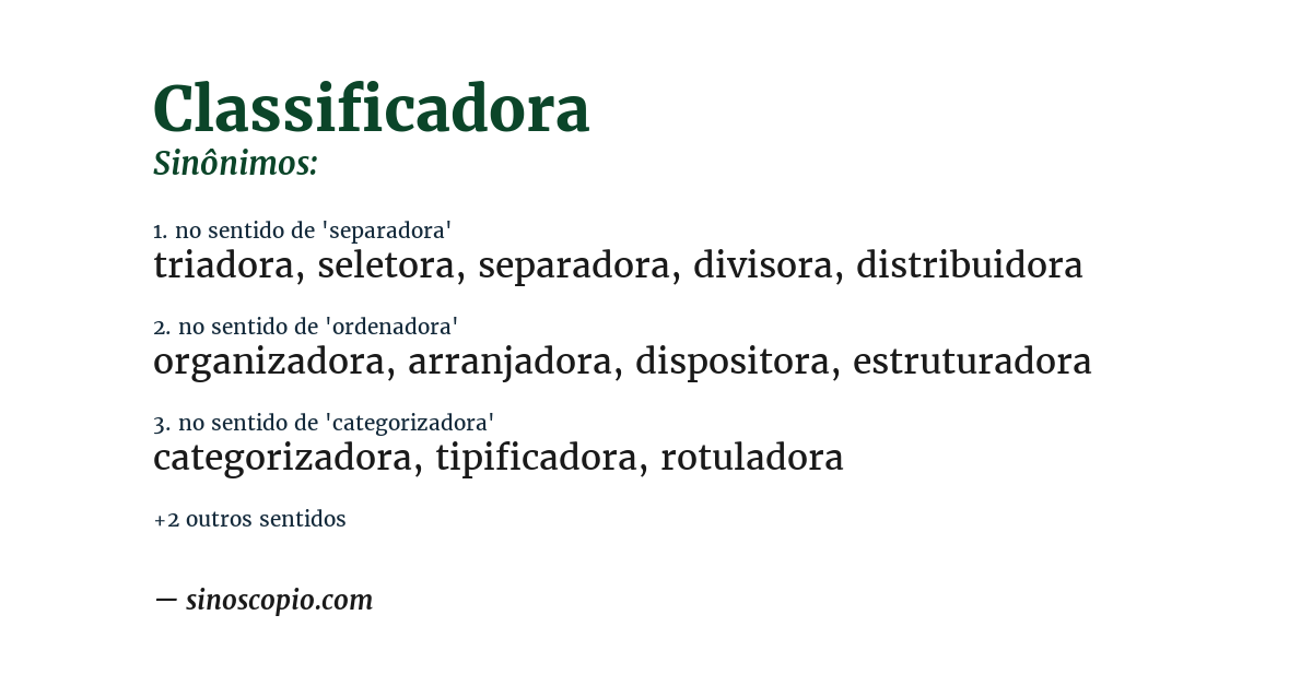 Sinônimo de classificadora