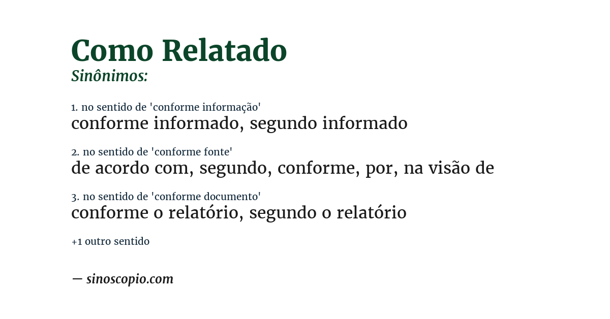Sinônimo de como relatado