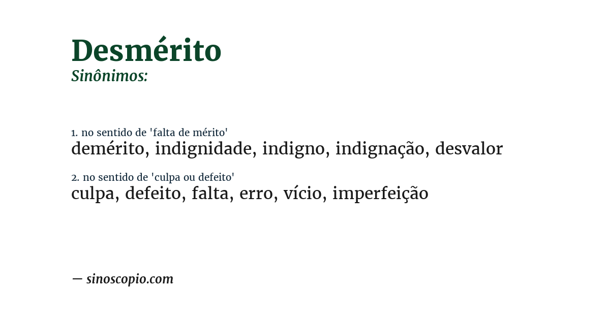 Sinônimo de desmérito