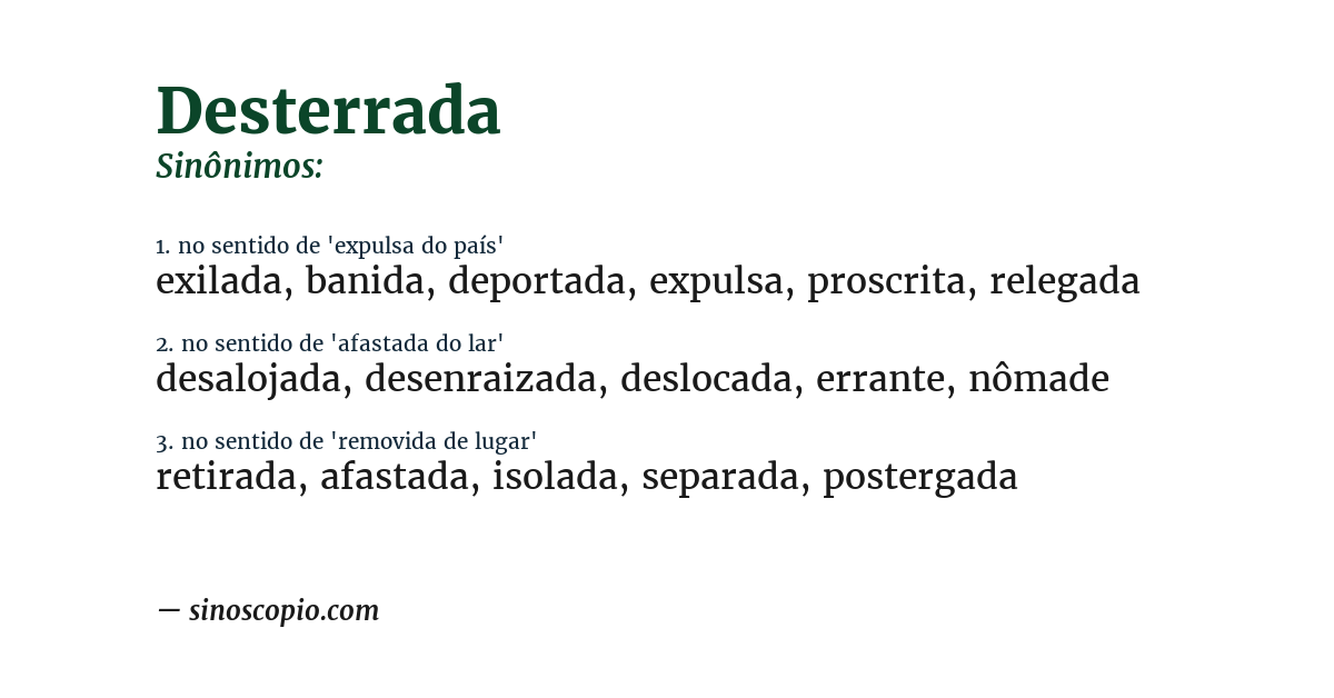 Sinônimo de desterrada