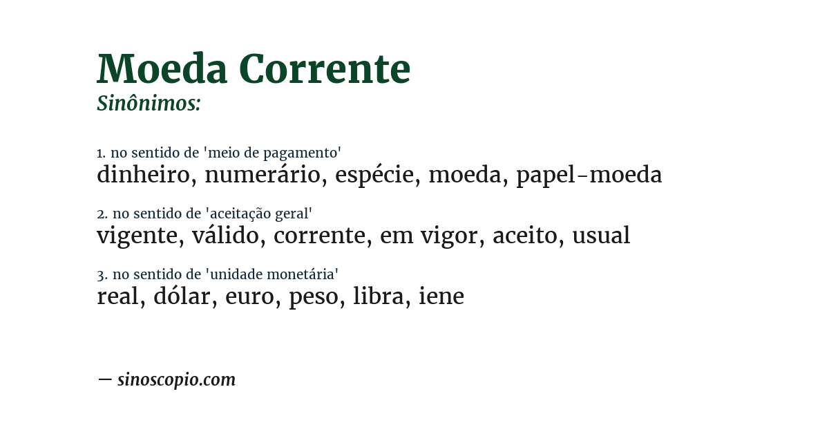 Sinônimo de moeda corrente