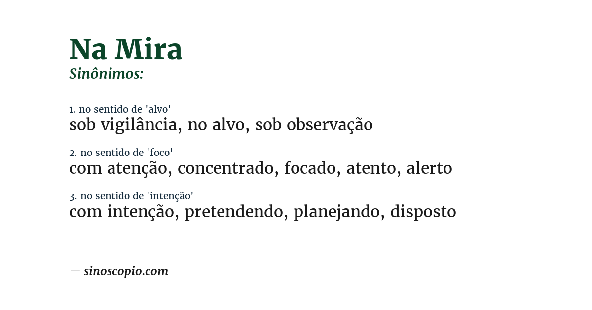 Sinônimo de na mira