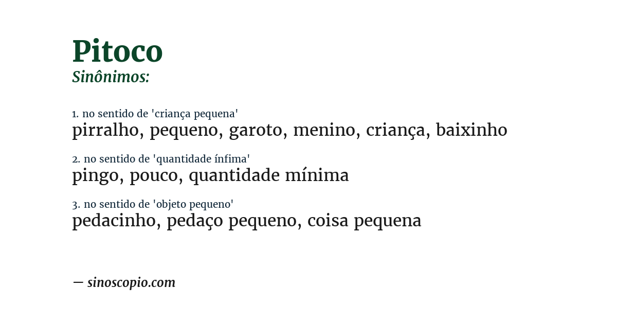 Sinônimo de pitoco
