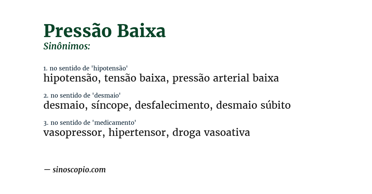 Sinônimo de pressão baixa