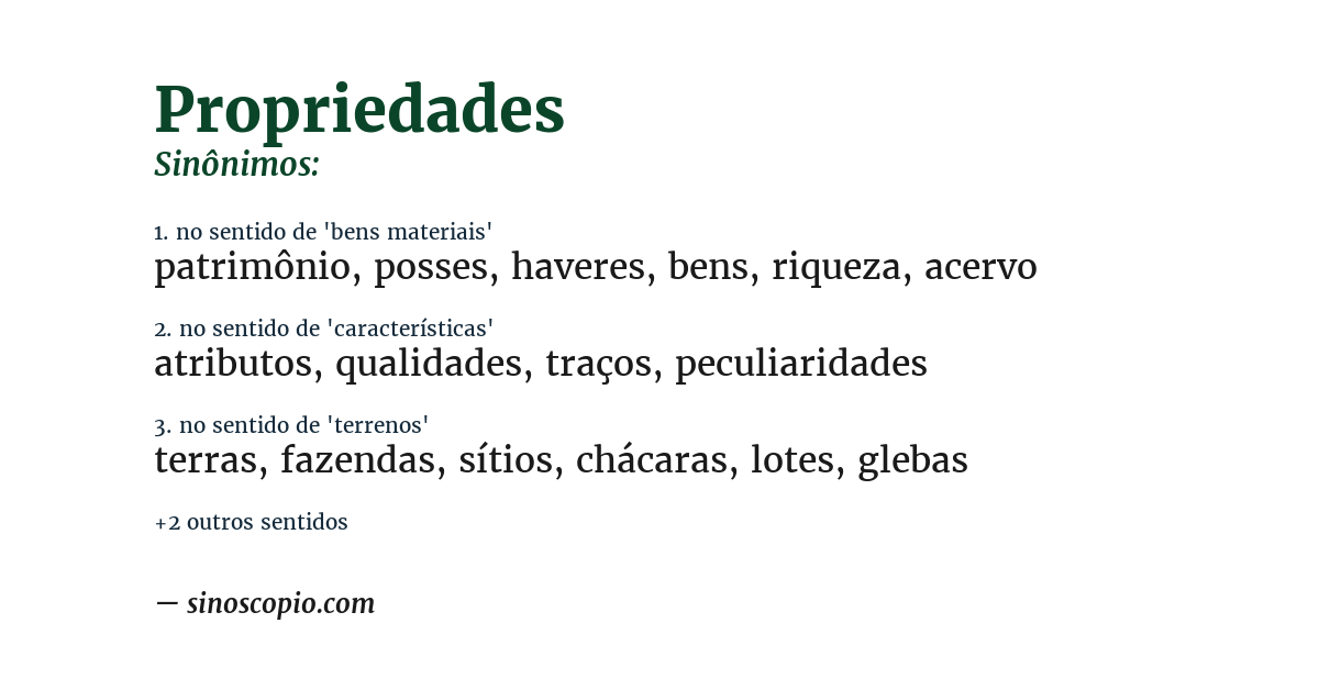Sinônimo de propriedades