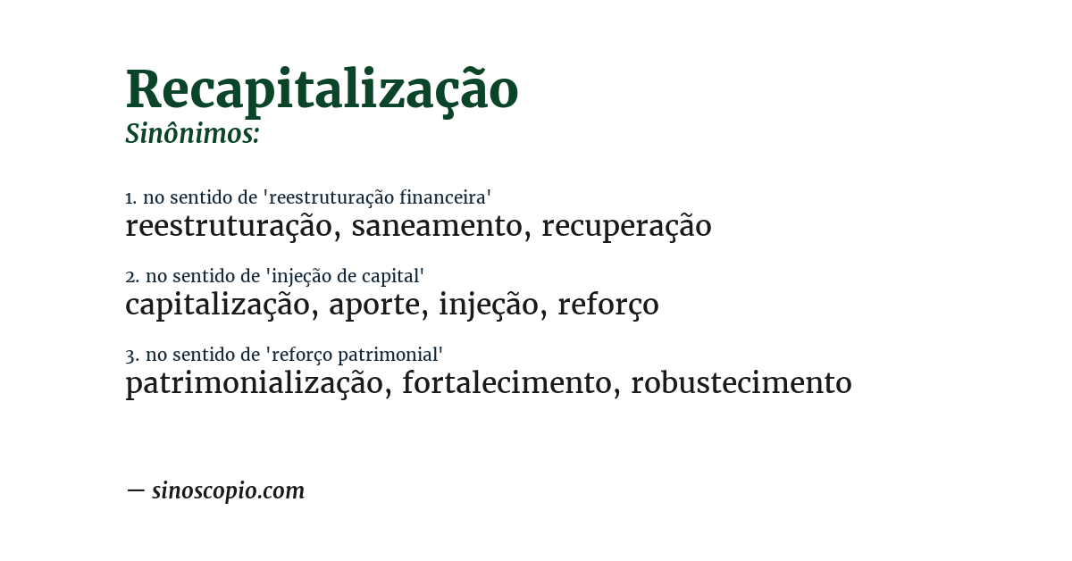 Sinônimo de recapitalização