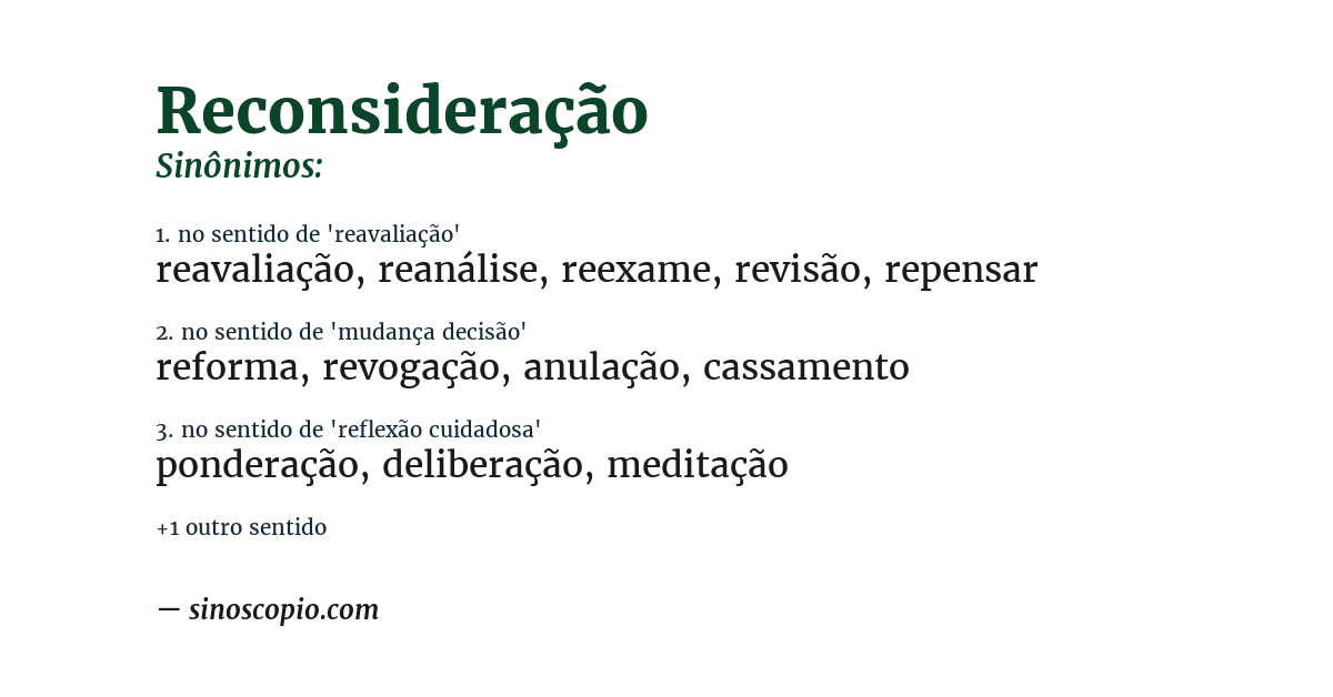Sinônimo de reconsideração