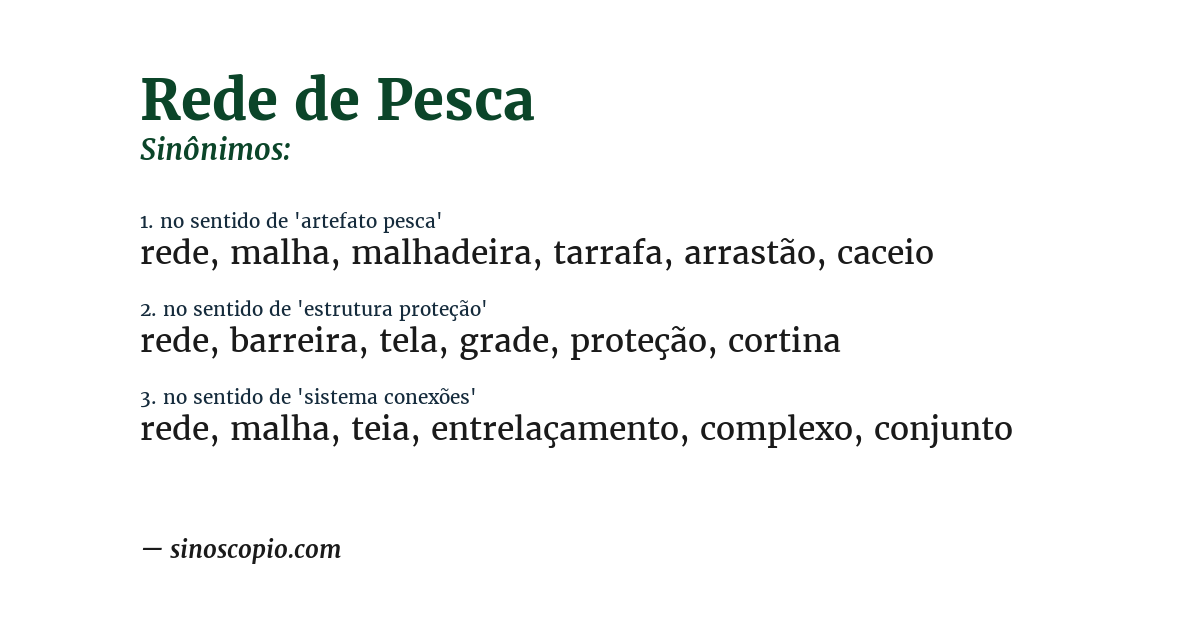 Sinônimo de rede de pesca