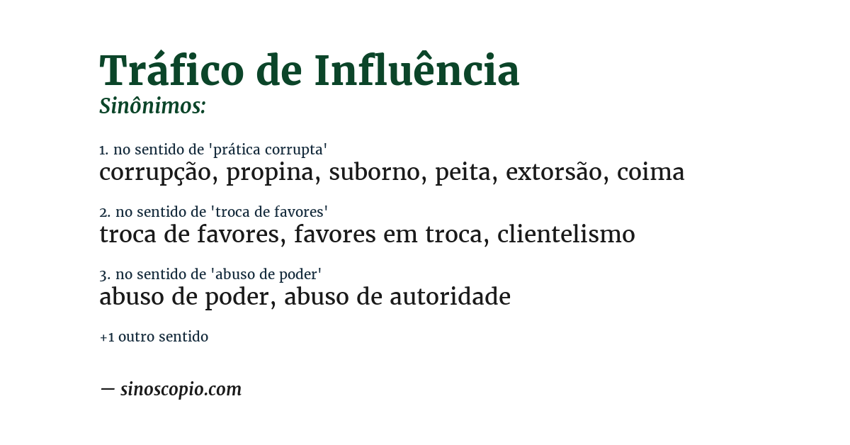 Sinônimo de tráfico de influência
