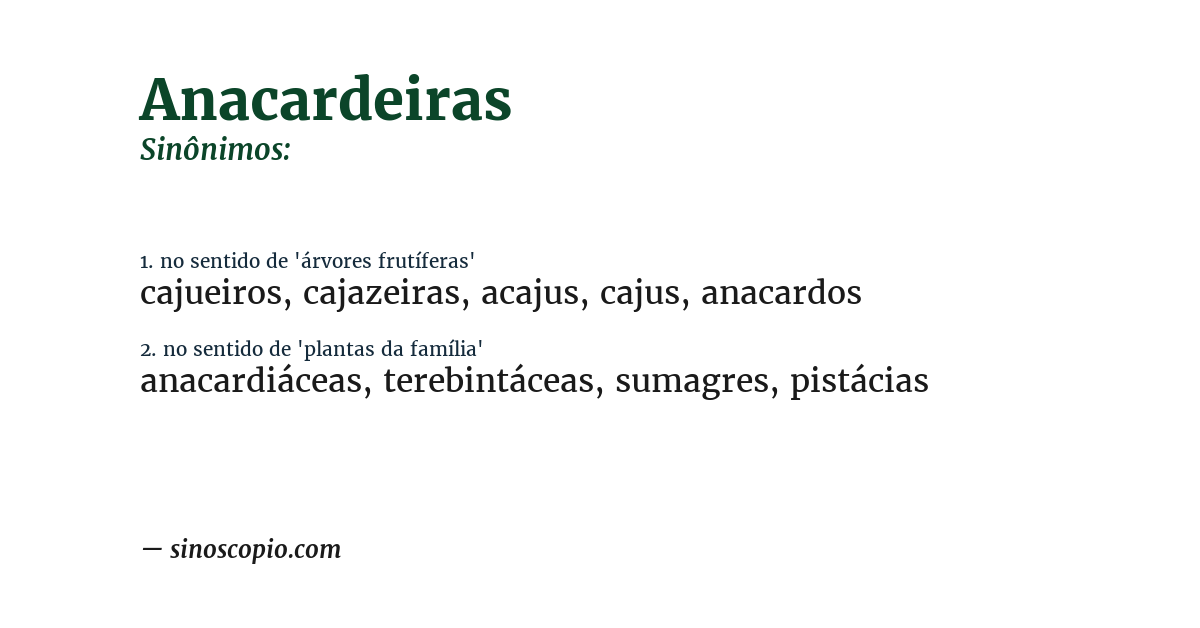 Sinônimo de anacardeiras