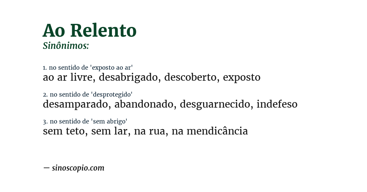 Sinônimo de ao relento
