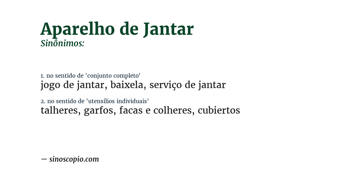 Sinônimo de aparelho de jantar