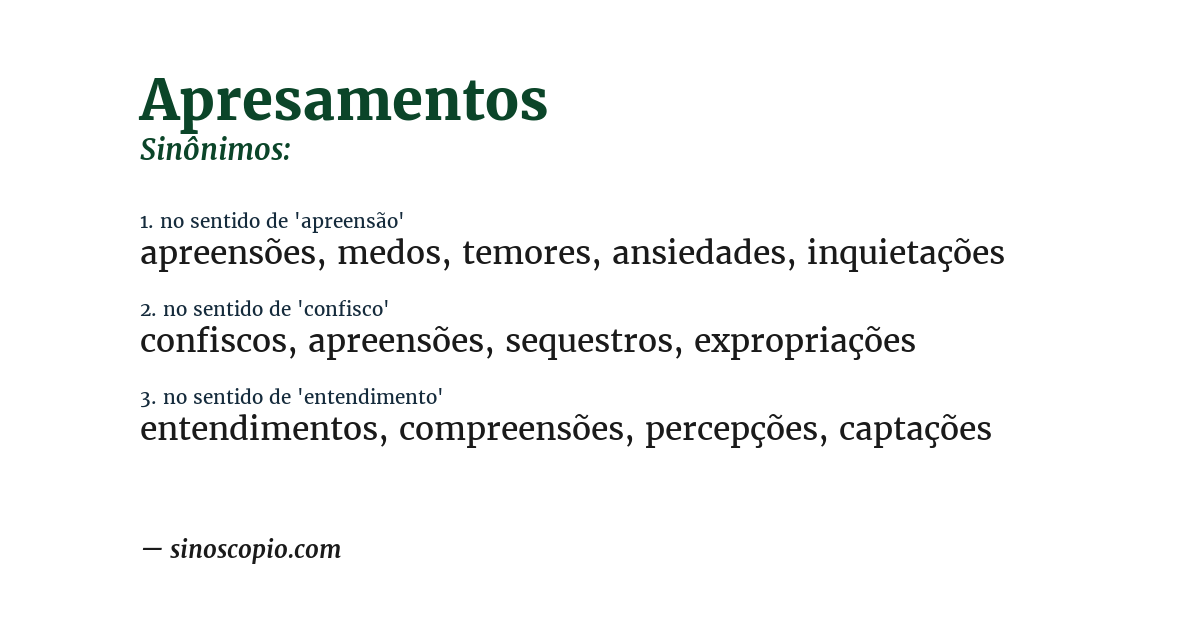 Sinônimo de apresamentos