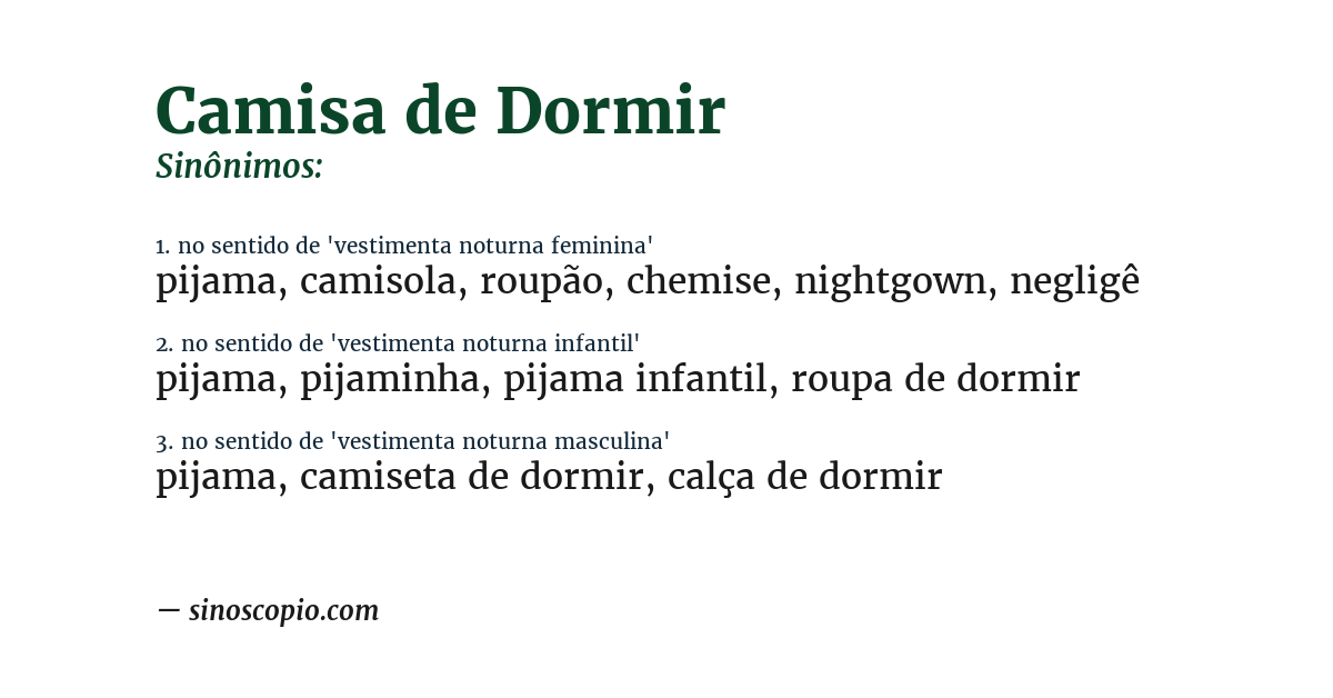 Sinônimo de camisa de dormir
