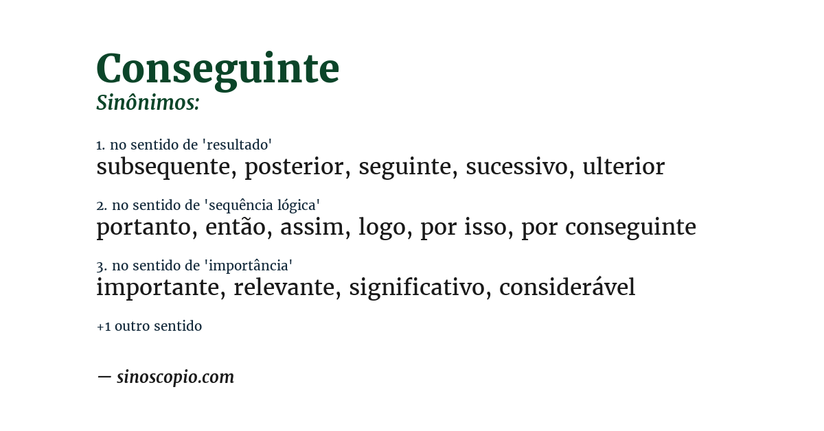 Sinônimo de conseguinte