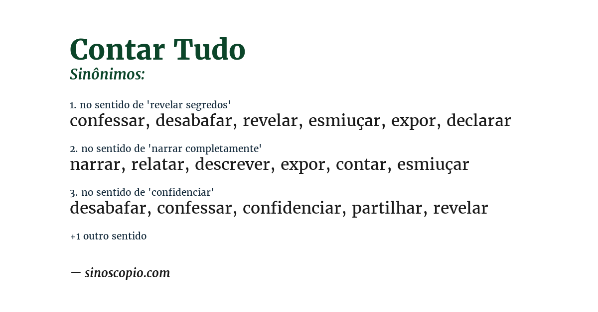 Sinônimo de contar tudo