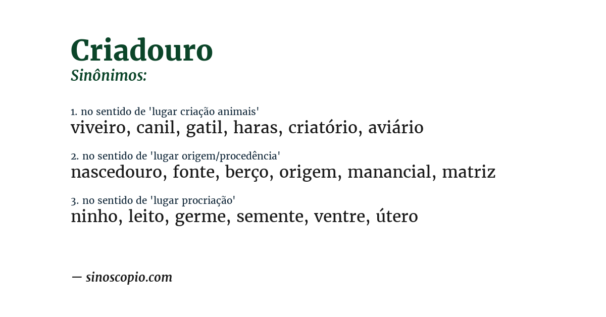 Sinônimo de criadouro