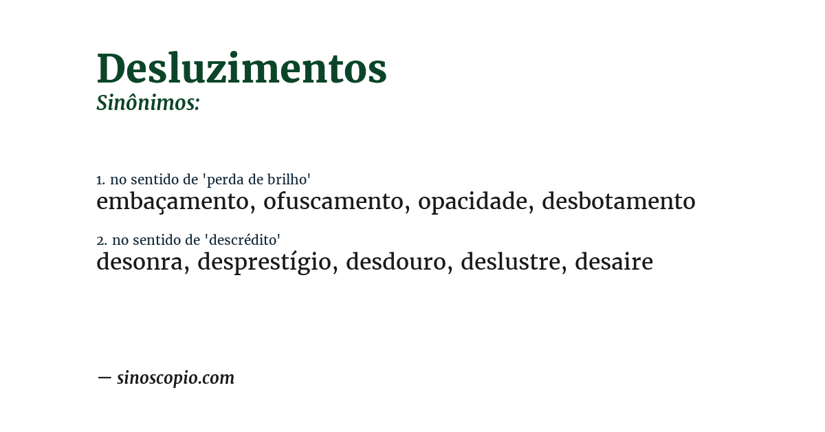 Sinônimo de desluzimentos