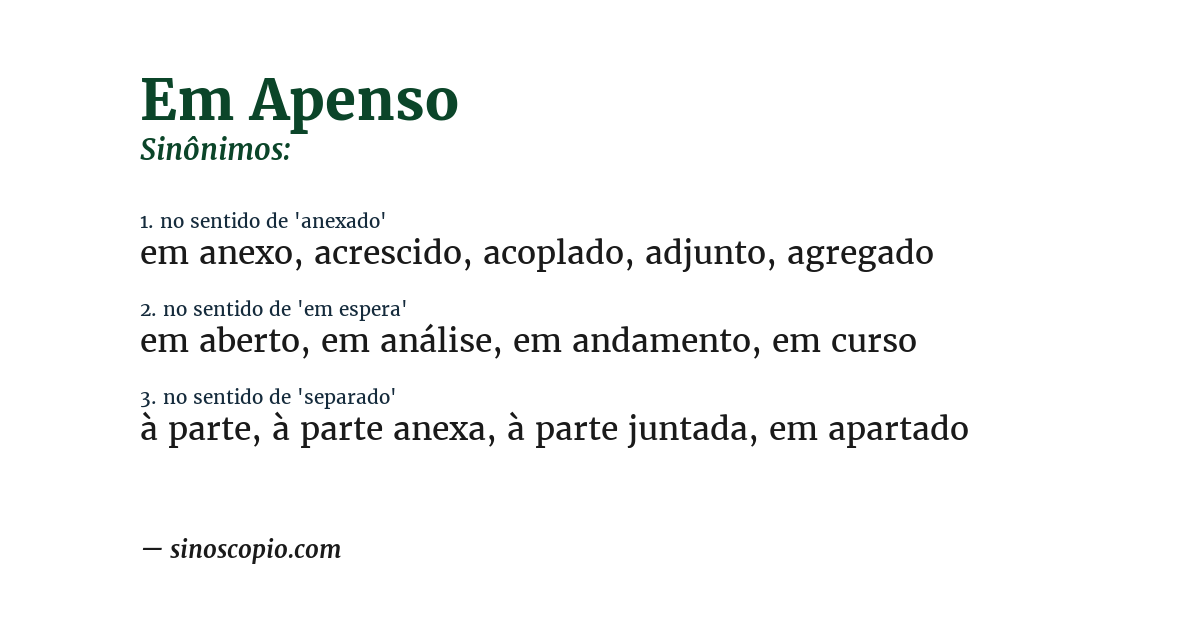 Sinônimo de em apenso
