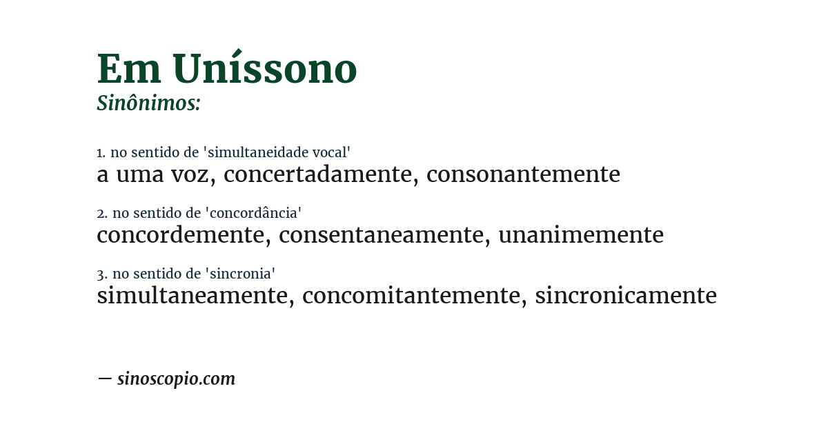 Sinônimo de em uníssono
