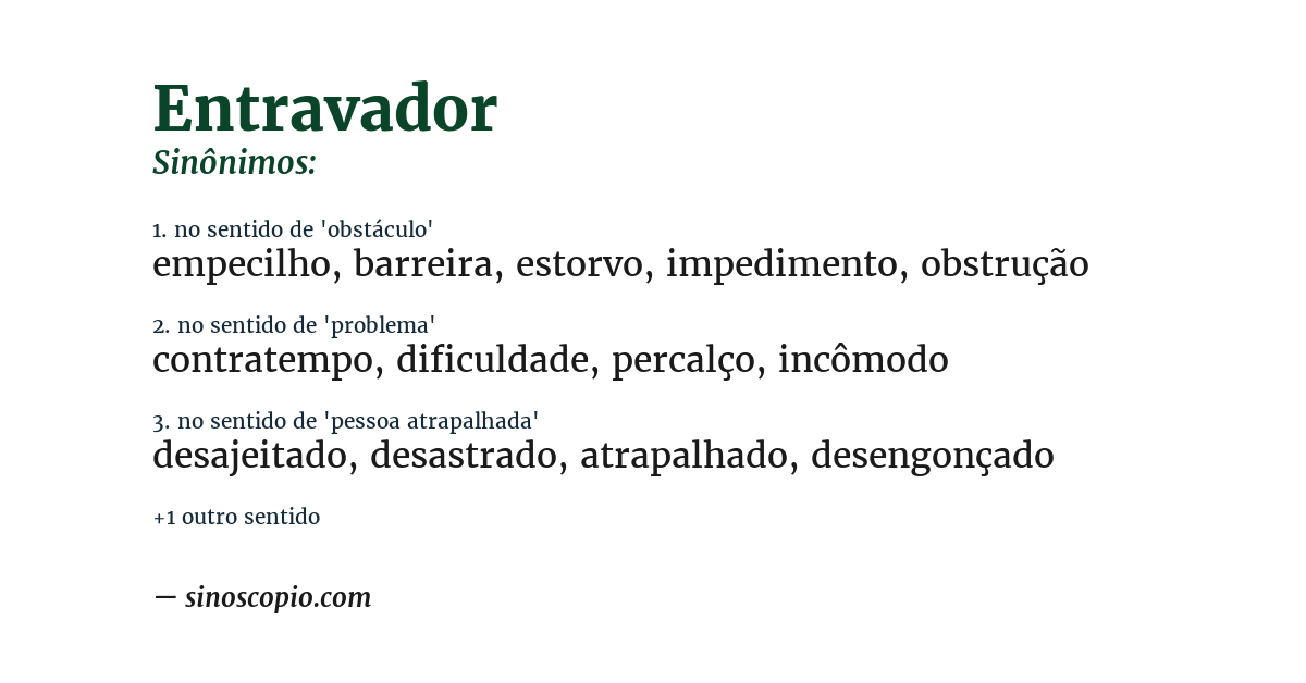 Sinônimo de entravador