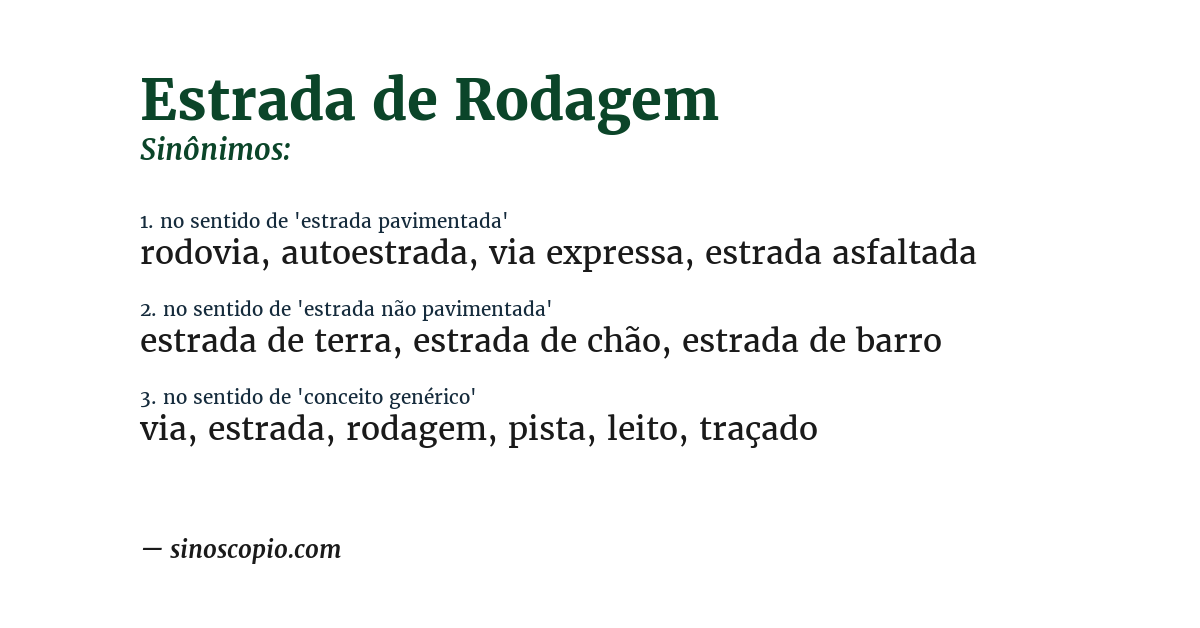 Sinônimo de estrada de rodagem