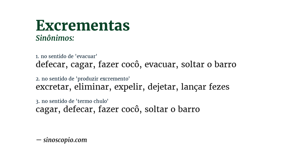 Sinônimo de excrementas