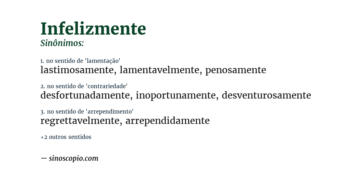 Sinônimo de infelizmente