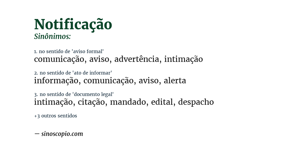 Sinônimo de notificação